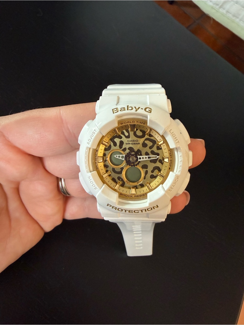 Casio Baby-G White Watch with Gold Leopard Dial
